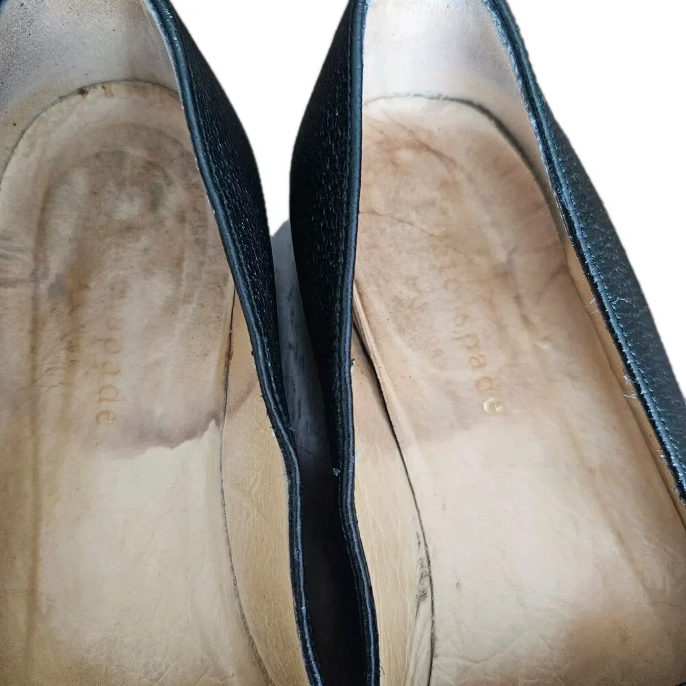Kate Spade New York Women's Square Toe Black  Pebbled Leather Loafers, Size 5 B
